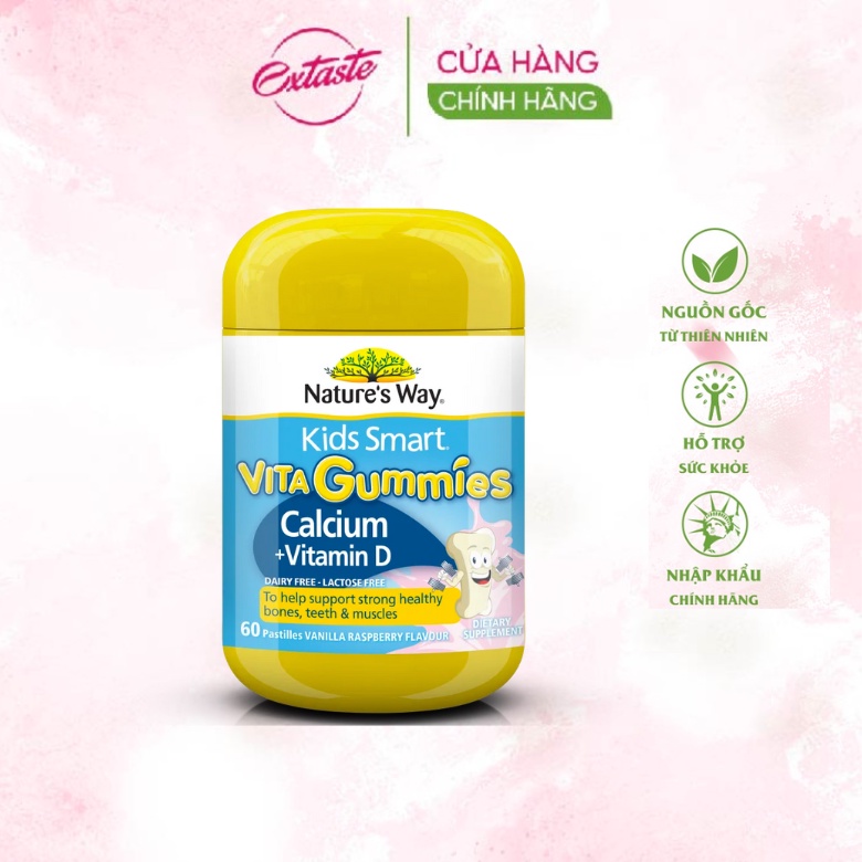 Kẹo Dẻo bổ sung Canxi Cho Bé Nature’s Way Kids Smart Vita Gummies Calcium + Vitamin D 60 Viên Extaste