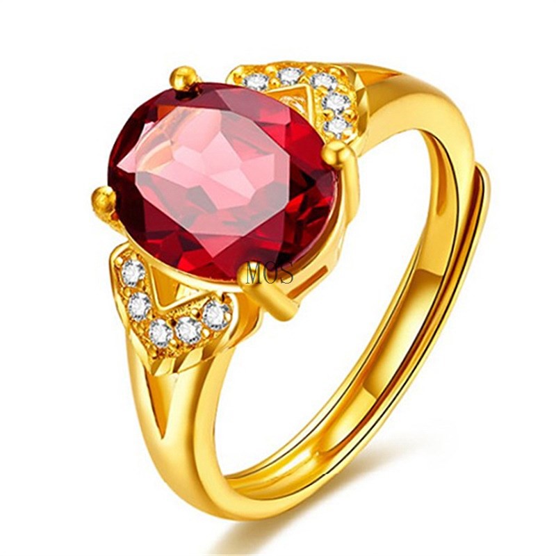 Nhẫn Mạ Vàng Đính Đá Garnet Thời Trang Hàn Quốc Cho Nữ