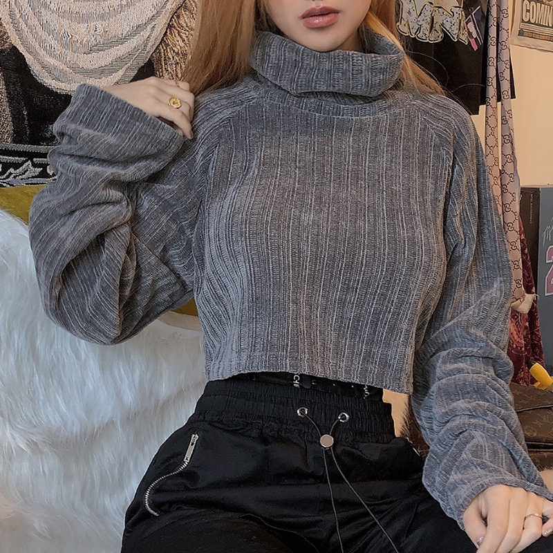YOUYIA Fashion High Neck Loose Long Sleeve Crop Velvet Sweater Hoodie | BigBuy360 - bigbuy360.vn