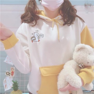 Áo hoodie nỉ lót bông dày dặn thêu vịt dễ thương [Có hình thật]