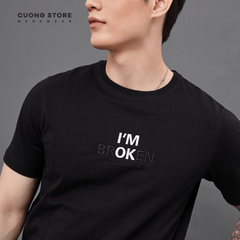 Áo thun cổ tròn thêu chữ I'M OK - I'M BROKEN CHEMICAL 2103005 chất cotton cao cấp dày dặn chuẩn form - MENFIT