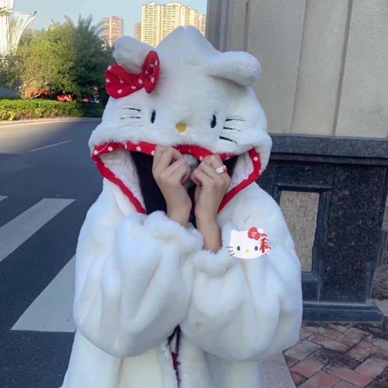 Áo khoác lông sưởi ấm mùa đông hello kitty