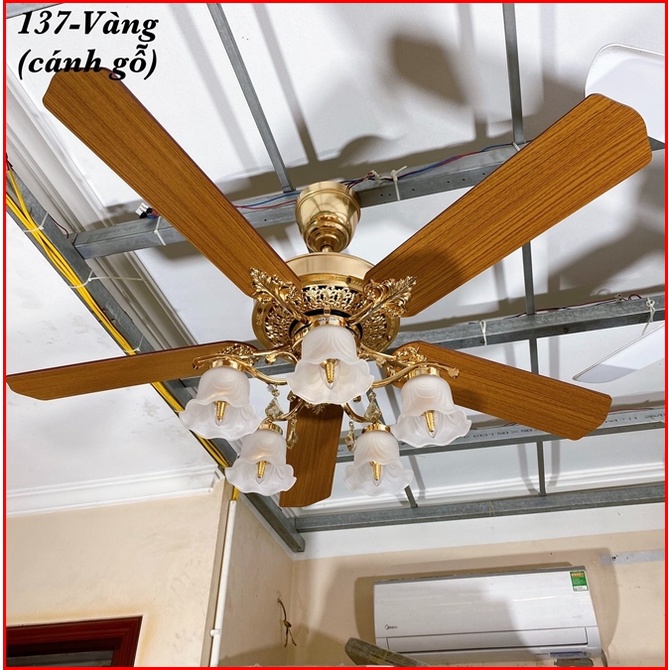 Quạt Trần Đèn 5 Cánh Q137 Động Cơ DC Tiết kiệm điện,Có Điều Khiển Từ Xa,Tặng kèm Bóng Đèn Led,Bảo Hành 2 Năm