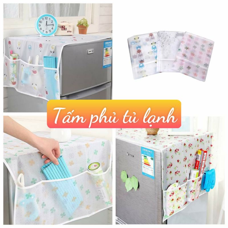 Gấu/ Nai/ Cỏ 4 lá/ Hoa hồng Tấm Phủ Bảo Vệ Tủ Lạnh Có Túi 2 Bên