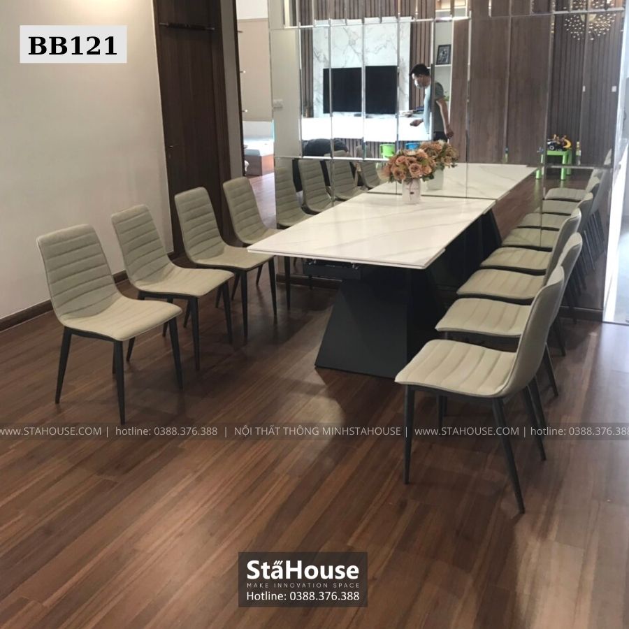 BỘ BÀN ĂN THÔNG MINH MỞ RỘNG ĐÁ PHIẾN - BB121, BÀN ĂN 6 GHẾ 8 GHẾ - STAHOUSE