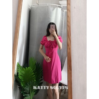 Đầm thiết cổ vuông hồng sen KT188