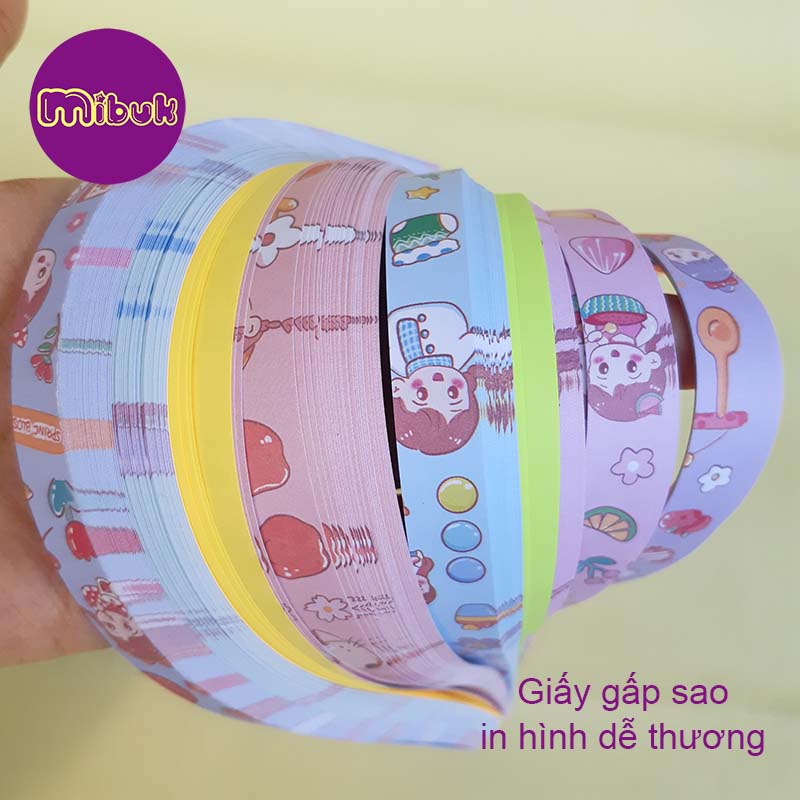 Giấy gấp sao in hình dễ thương màu pastel