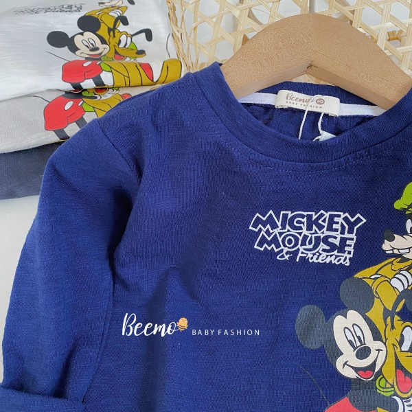 Áo phông dài tay bé trai Beemo hình mickey Áo thun cho bé trai cotton trắng đen xám 1 đến 6 tuổi - ATBB