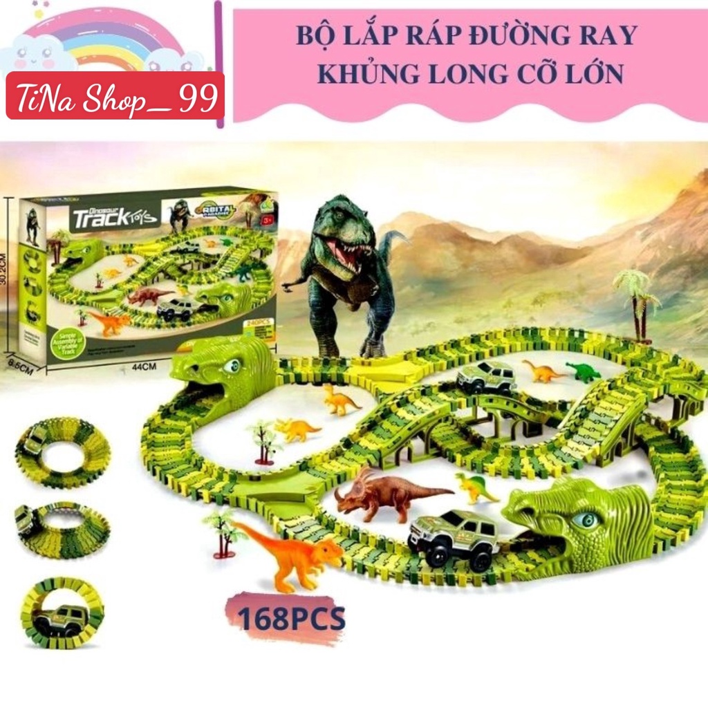 Đường đua khủng long, bộ đồ chơi lắp ráp đường đua ô tô cỡ lớn cho bé, đồ chơi trí tuệ Tinashop99
