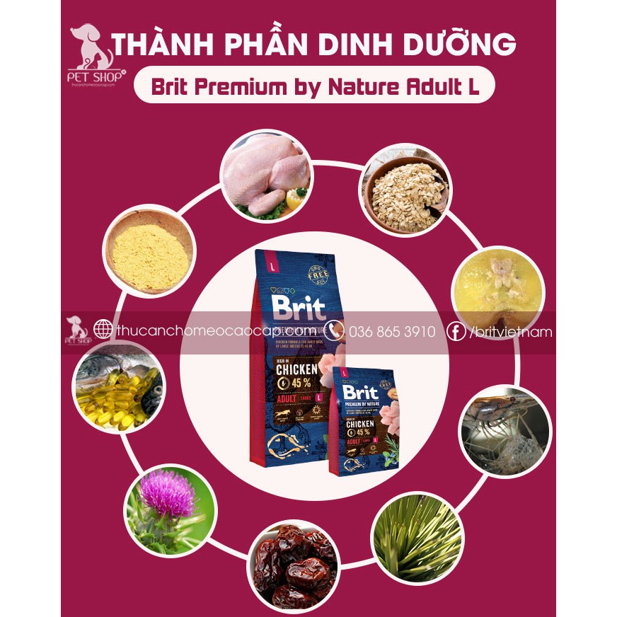 Thức Ăn Cho Chó Becgie Giai Đoạn Từ 24 Tháng Tuổi Trở Lên Brit Premium by Nature Adult L 15Kg