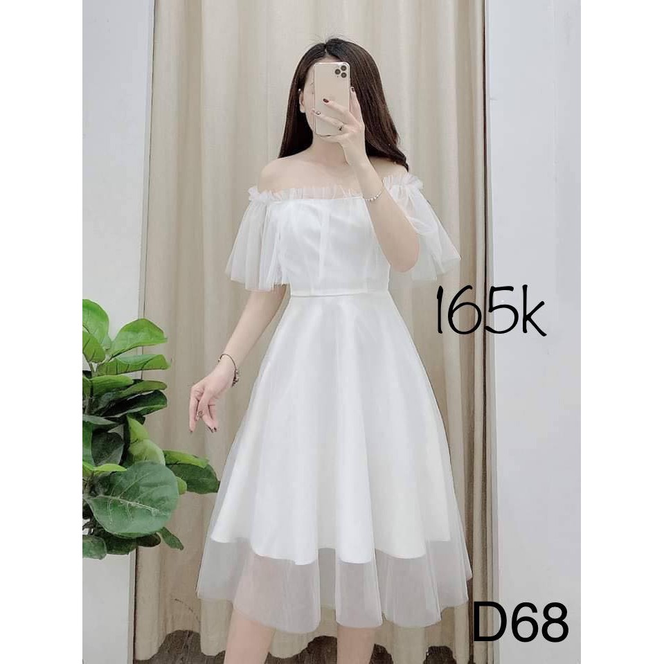 Đầm công chúa trễ vai phối lưới , đầm kỷ yếu , dự tiệc d68