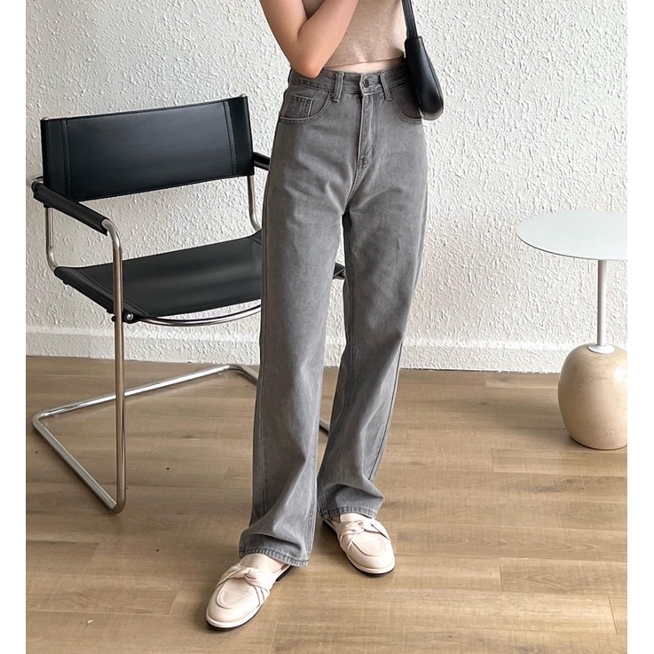 Quần jeans suông xám tro bthe