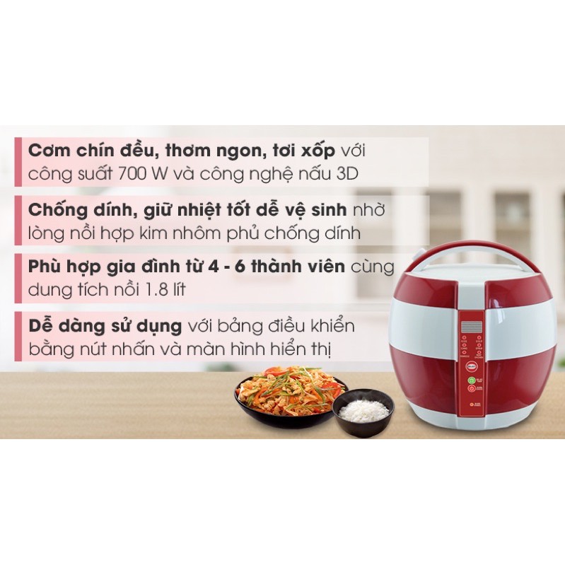 Nồi cơm điện nắp gài Kangaroo 1.8 lít KG835-trưng bày mới 98-99% Lòng nồi 2 lớp dày 2mm,phủ chống dính