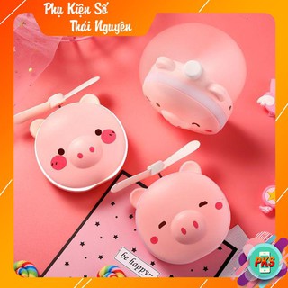 Quạt mini cầm tay kèm gương và đèn led Lợn Hồng đáng yêu