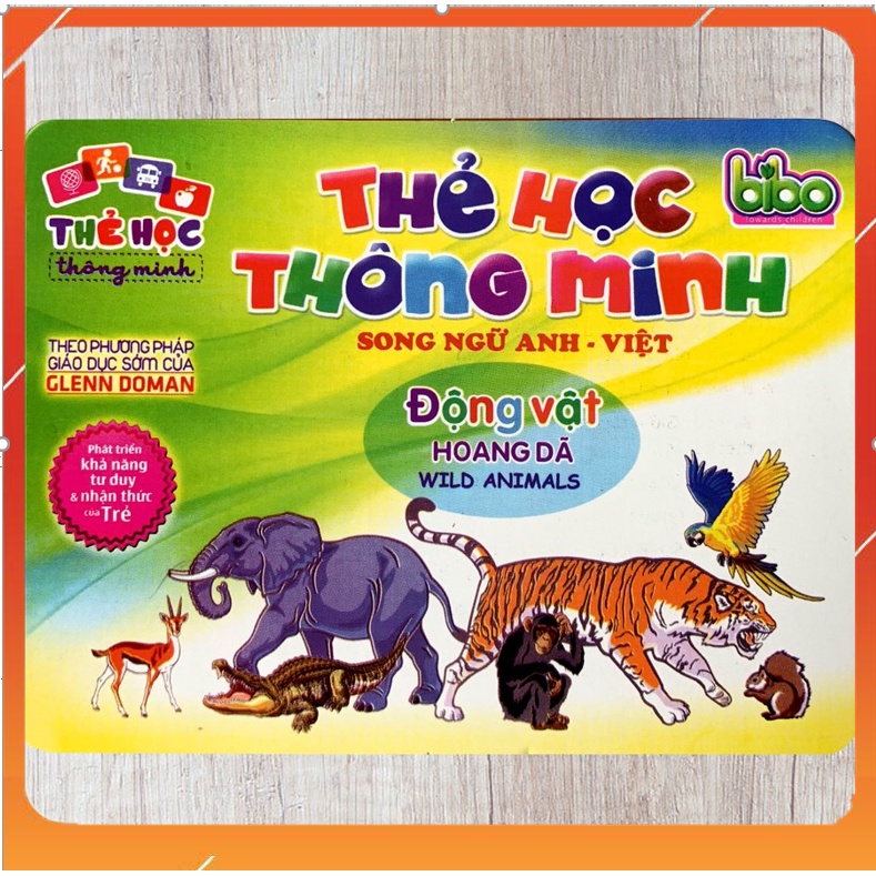 Đồ chơi thẻ học thông minh song ngữ Bibo cho bé - thẻ flashcard Anh Việt chủ đề động vật hoang dã: