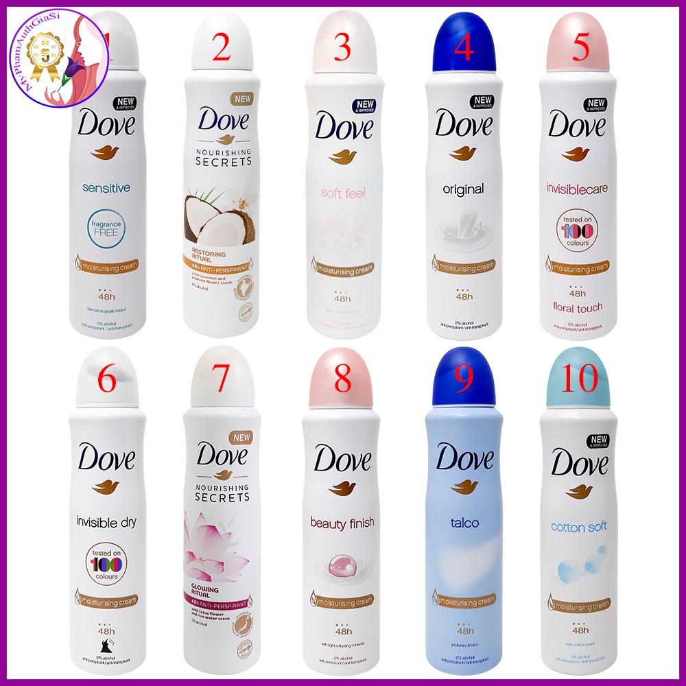 Xịt khử mùi nữ Dove ngăn ngừa mồ hôi và khô thoáng vùng da dưới cánh tay 150ml Châu Âu