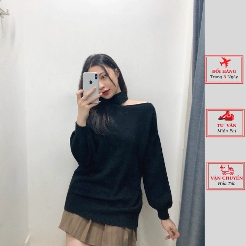 Áo len nữ oversize phom rộng lệch vai ulzzang Hàn Quốc phong cách cá tính năng động