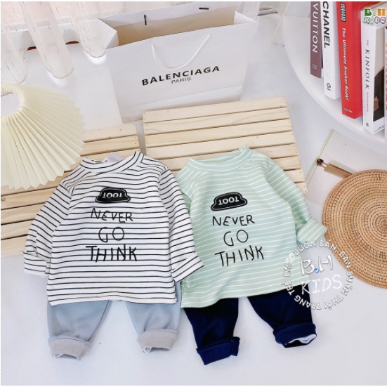 Bộ nỉ bông cho bé dày ấm họa tiết kẻ sọc thời trang- Bộ nỉ bông cho bé trai/ bé gái