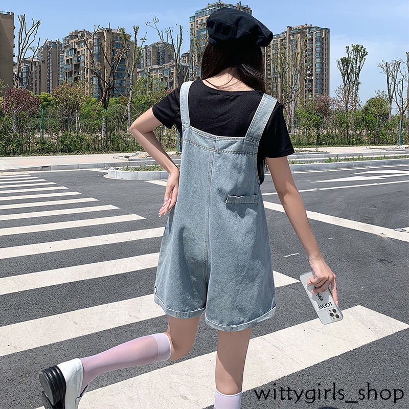 Wittygirls_ Shop | Quần Yếm Denim Ống Rộng Dễ Thương Phong Cách Retro Cho Nữ