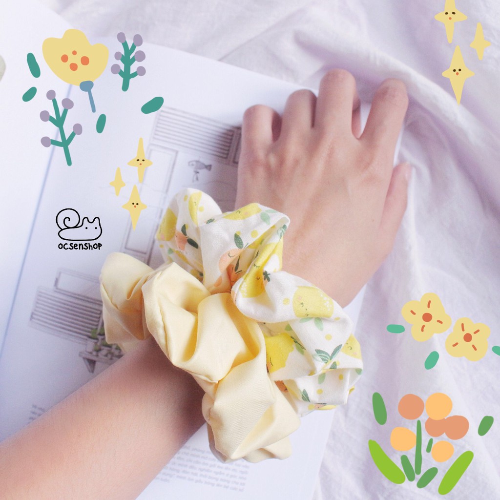 Chun buộc tóc Scrunchie hoạ tiết Cherry và Dâu