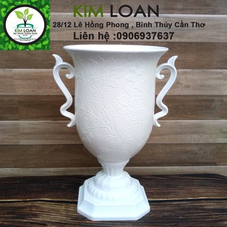 Chậu nhựa ly cúp hoa văn hoa cúc trắng 23x38cm