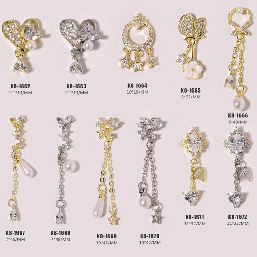 Phụ Kiện Trang Trí Móng Tay Xinh Xắn Chất Lượng|Hoa Charm Bướm 3D|Dây Chuyền Mặt Đá Kim Cương