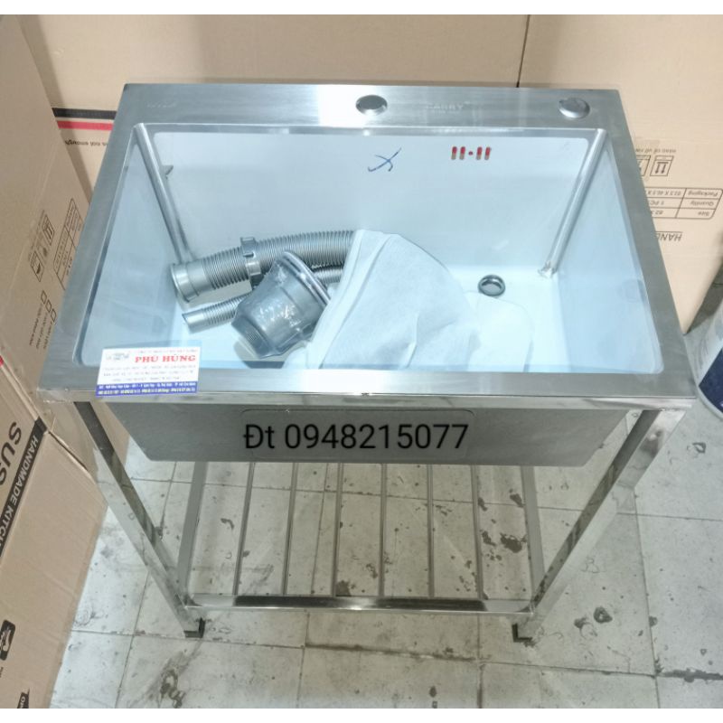 CHẬU RỬA  CHÉN ĐÚC INOX 304 - 1 HỘC CÓ CHÂN KT 60x45x78 DxRxC