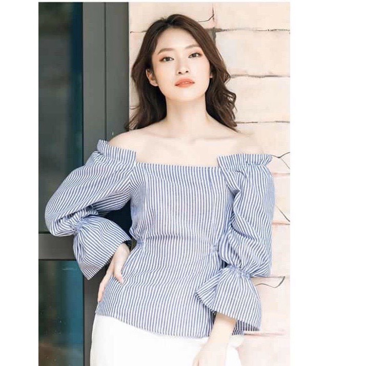 Áo Trễ Vai Tay Dài Sọc Xanh-AO003