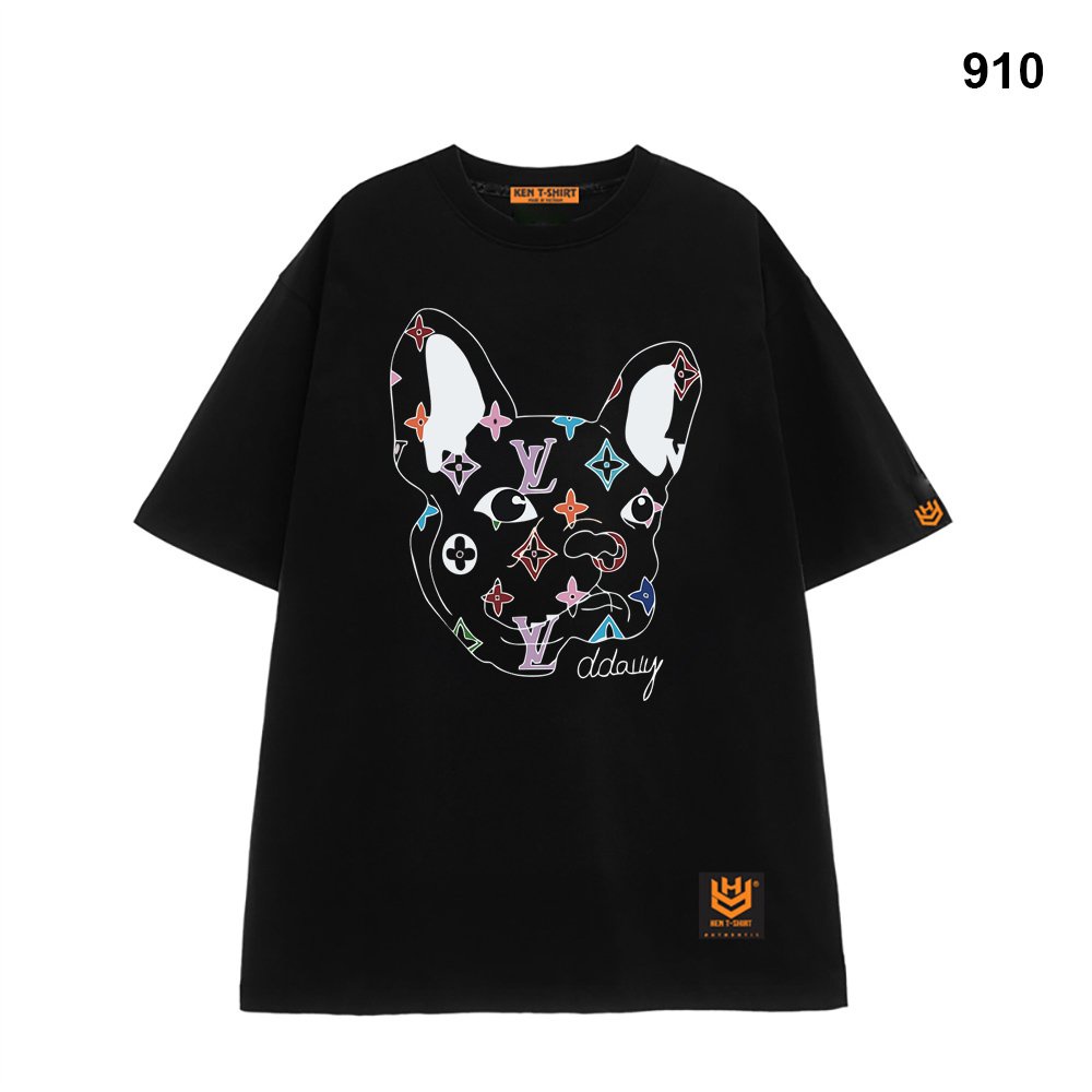 Áo thun unisex form rộng tay lỡ Nam Nữ Chó logo LV 910 HY KOREA