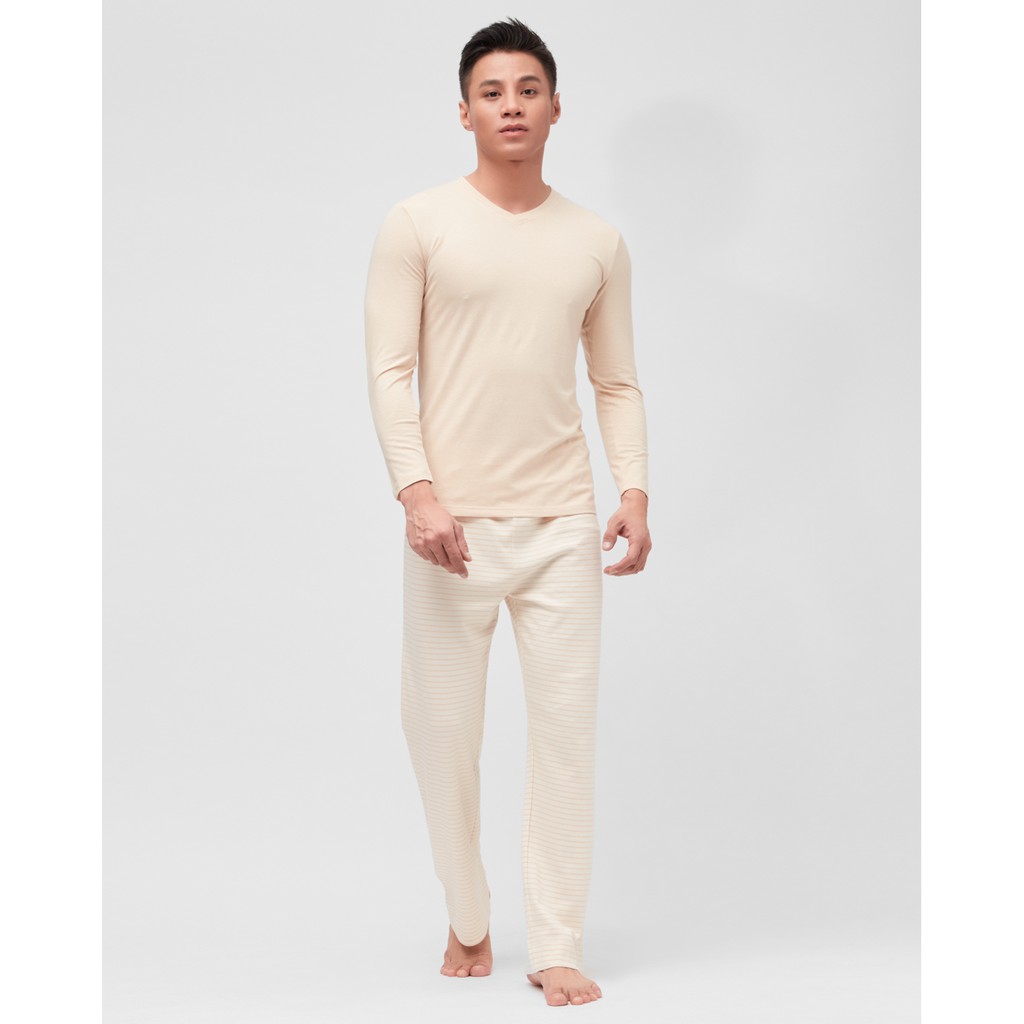 Áo giữ nhiệt nam cổ tim màu nâu sợi bông hữu cơ - Organic and Natural Life by Mimi
