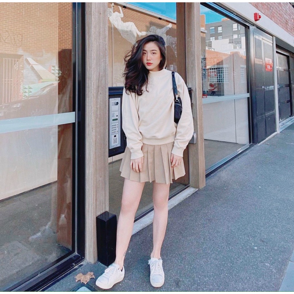 SET ÁO HOODIE CỔ CAO PHỐI CHÂN VÁY XẾP LY