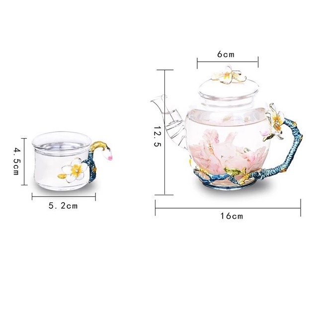 [MỚI] Bộ ấm trà bằng thủy tinh chịu nhiệt họa tiết hoa lan, bàn trà nhỏ xinh 7.49