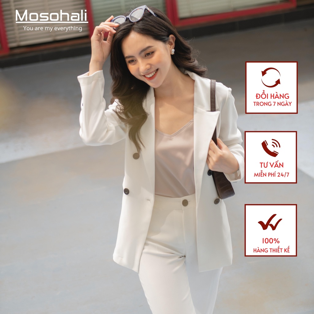 Set Vest nữ trắng Mosohali dáng suông set blazer nữ thời trang công sở thiết kế mosohali