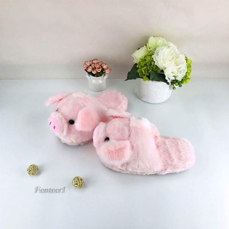 [Fenteer1] Dép Bông Đi Trong Nhà Mềm Mại Hình Chú Heo Hồng Giữ Ấm Mùa Thu Đông Cho