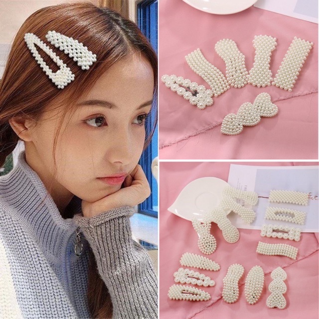 Kẹp tóc đính hạt châu phong cách Hàn Quốc KT01