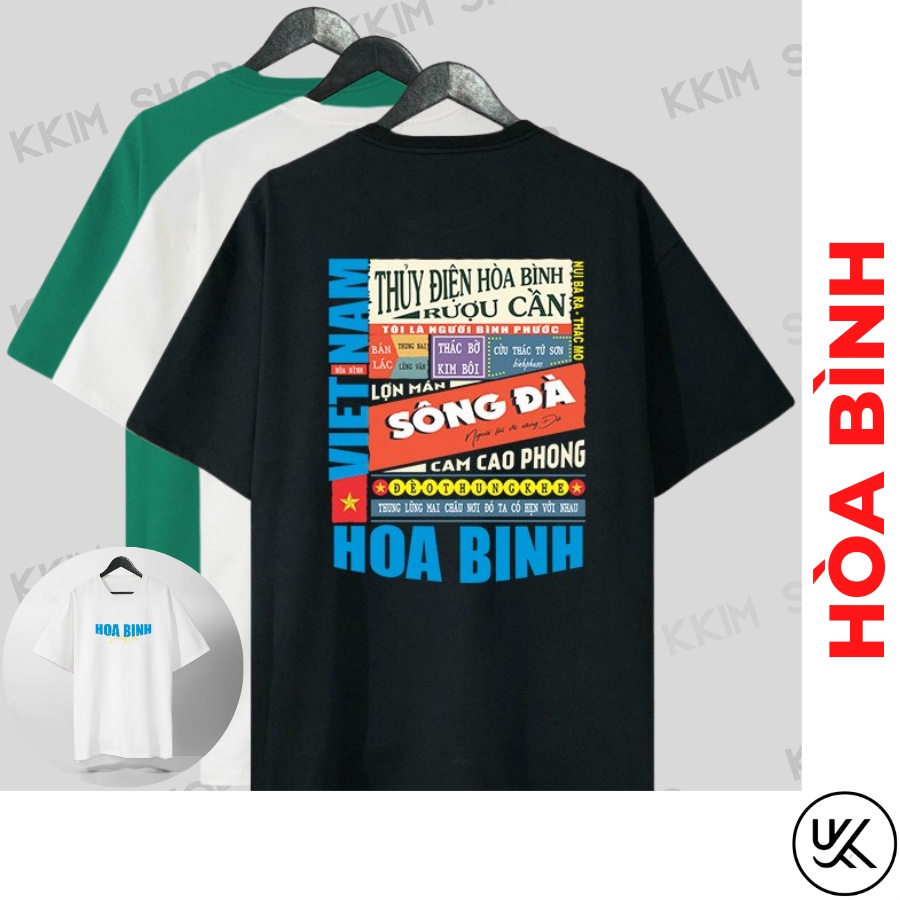 Áo thun tay lỡ HÒA BÌNH, Áo phông 63 tỉnh thành Form rộng oversize, chất liệu Cotton KKIMSHOP