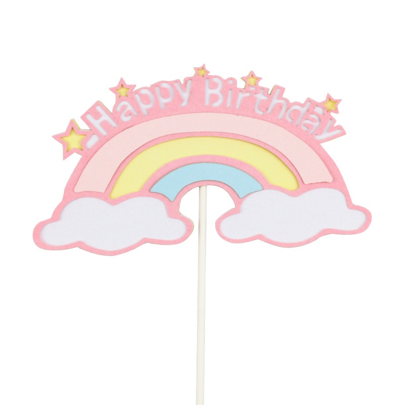 Phụ kiện cắm trang trí bánh kem hình cầu vồng và đám mây với chữ Happy Birthday xinh xắn