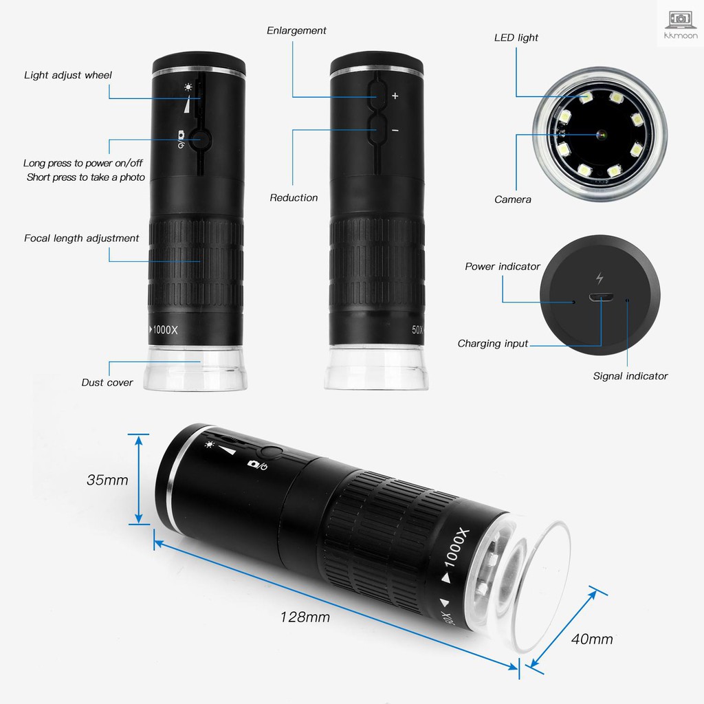 Kính hiển vi 50-1000X 2 triệu điểm HD thiết kế di động kết nối WIFI tiện dụng
