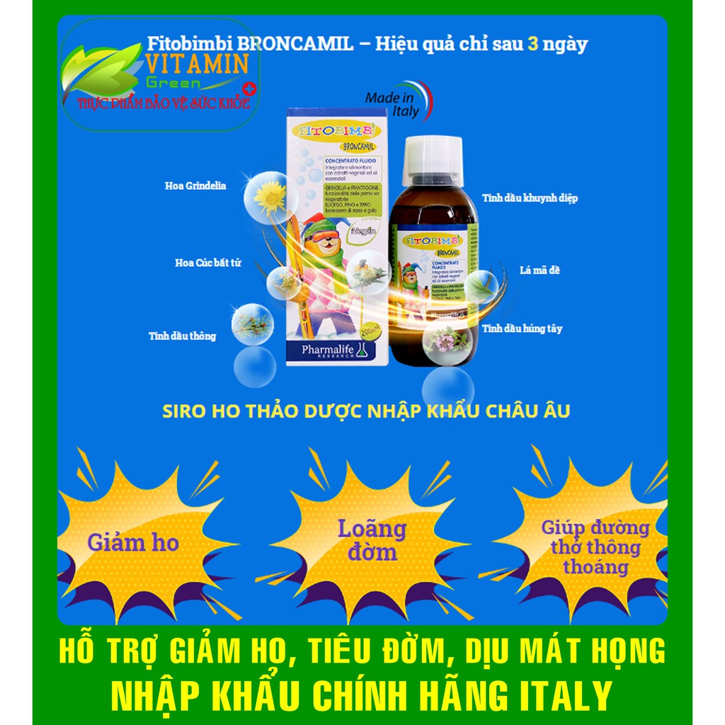FITOBIMBI BRONCAMIL THẢO DƯỢC GIÚP GIẢM HO, TIÊU ĐỜM, DỊU MÁT HỌNG CHO BÉ | NHẬP KHẨU CHÍNH HÃNG ITALY