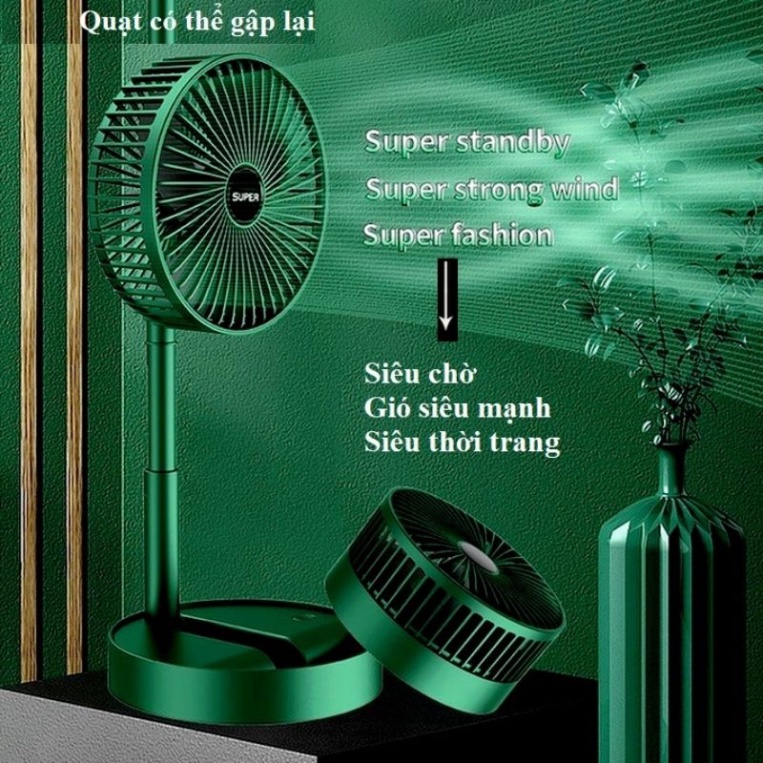 Quạt tích điện Super 3 cấp độ mini để bàn gấp gọn tiện dụng thời gian sử dụng tới 8 tiếng - Phụ kiện ati