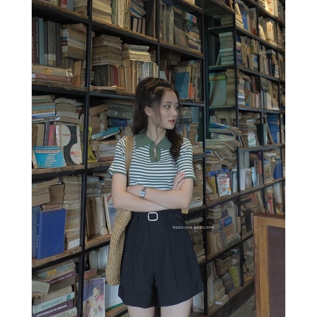 Áo mongtoghi kẻ nhỏ cổ polo co giãn Bazic one