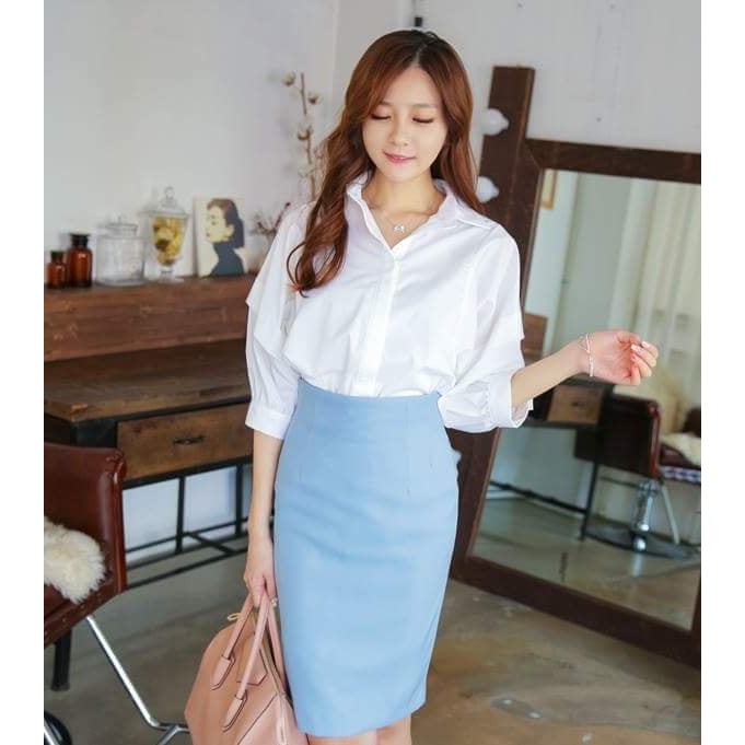 [M18] Chân váy bút chì xanh nơ công sở | BigBuy360 - bigbuy360.vn
