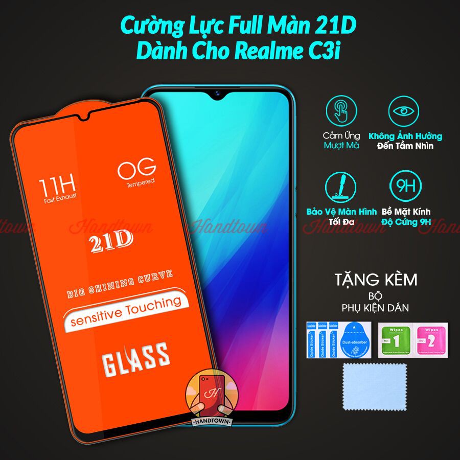 Kính Cường lực Realme C3i Bản Không Vân Tay màn hình 21D Handtown SIÊU BỀN