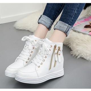 Giày Bánh mì nữ khóa kéo giày độn đế cao 6cm màu trắng BM065T