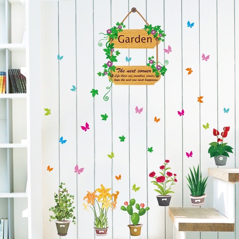 Decal dán tường mẫu chậu cây xanh