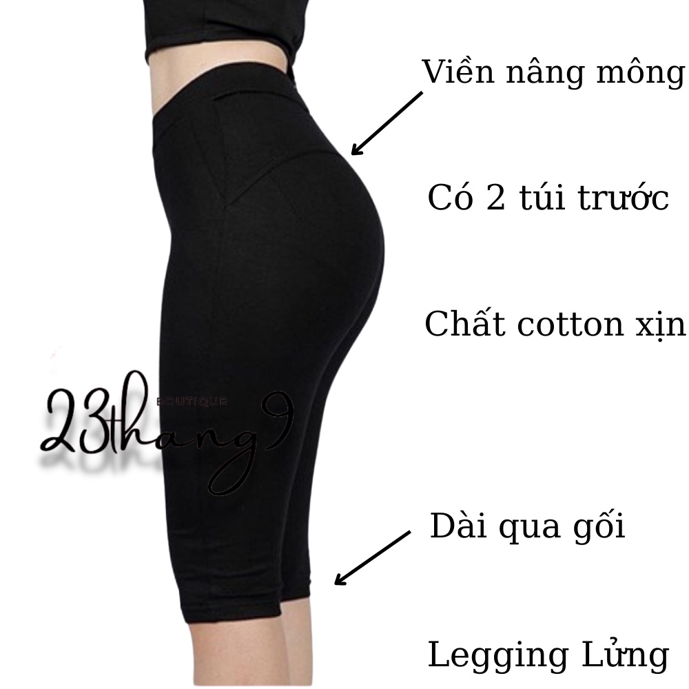 Quần legging nữ quần nâng mông đùi lửng ngố dài cạp cao bản to siêu mịn siêu co giãn 4 chiều chất đẹp tập gym mặc nhà