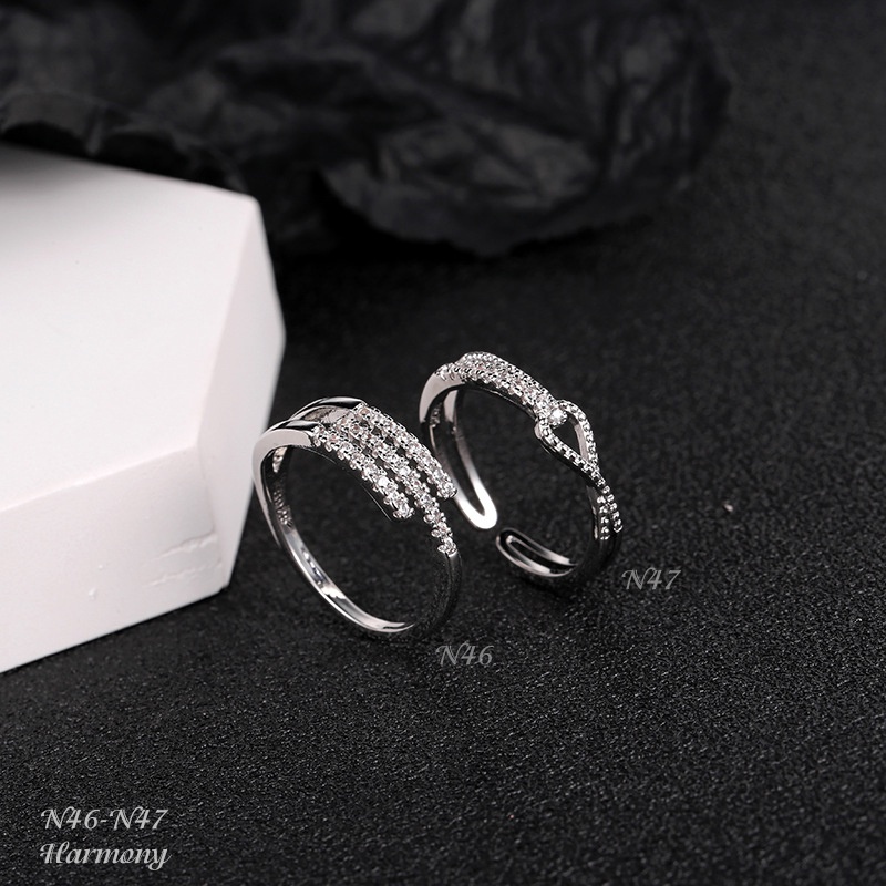 Set nhẫn nữ bạc cao cấp Harry và Doris thiết kế đính đá sang chảnh, nữ tính | HARMONY ACCESSORIES N46 N47