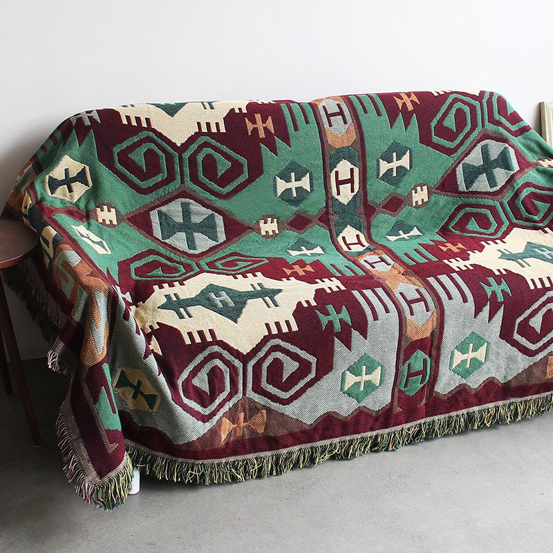 Thảm thổ cẩm xanh (thảm picnic….) 2 kích thước 130x180cm và180x230cm, khăn phủ sofa