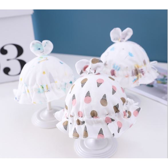 Mũ vành sơ sinh 100% cotton siêu mềm họa tiết đáng yêu bé gái