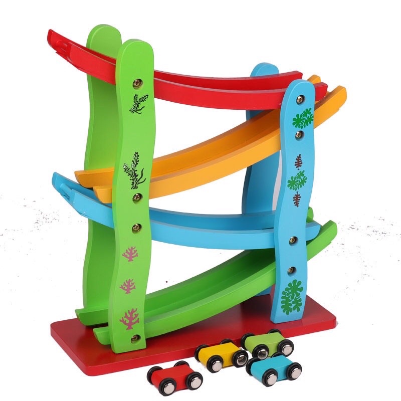 Đồ chơi gỗ cầu trượt ô tô 4 tầng cho bé yêu